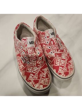 Youth Vans Red & White Sneakers Size 2.5 | 20.5 CM | EUC